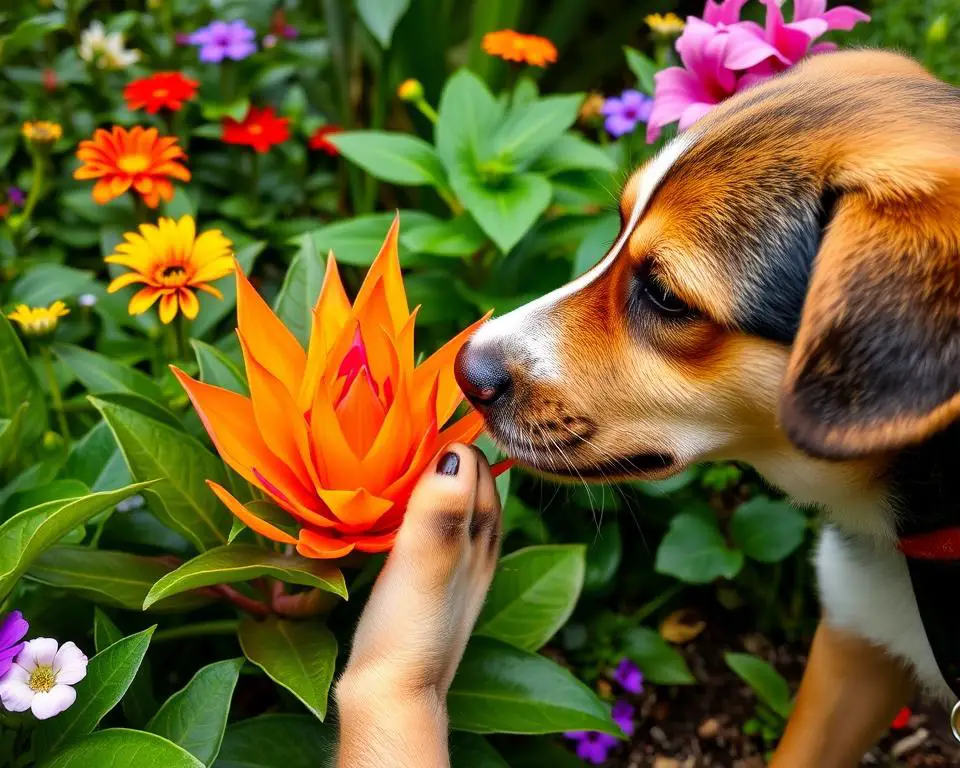 dog ingesting plant