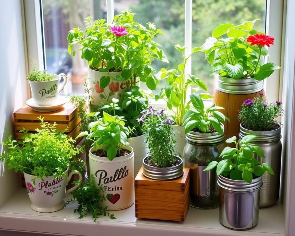 repurposed containers for indoor gardening