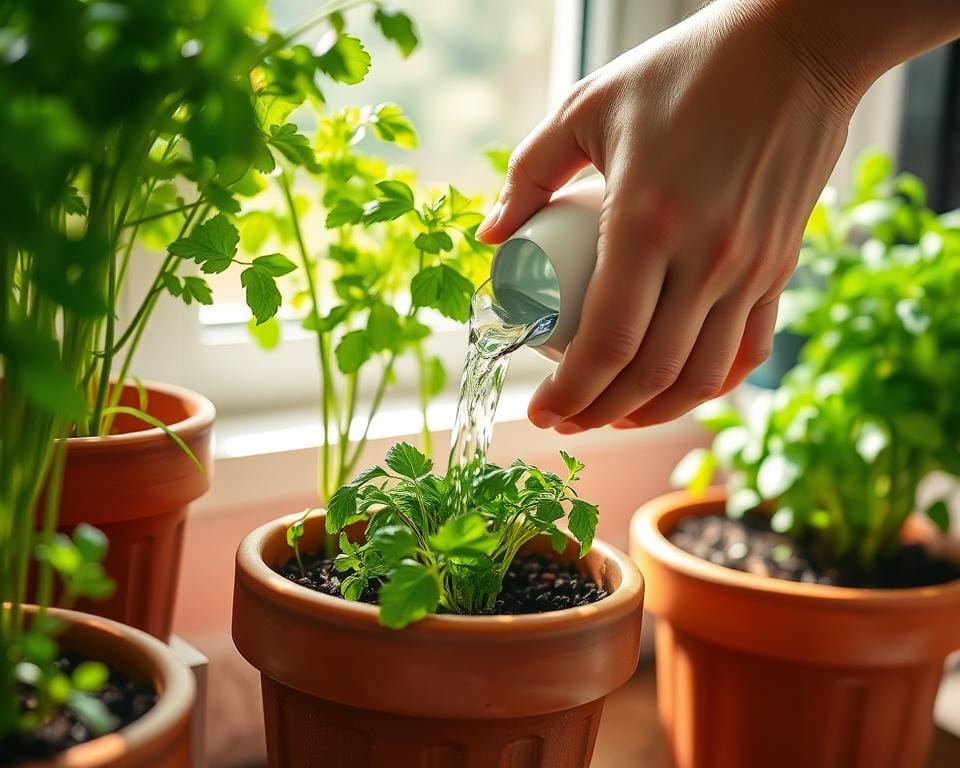 watering indoor herbs